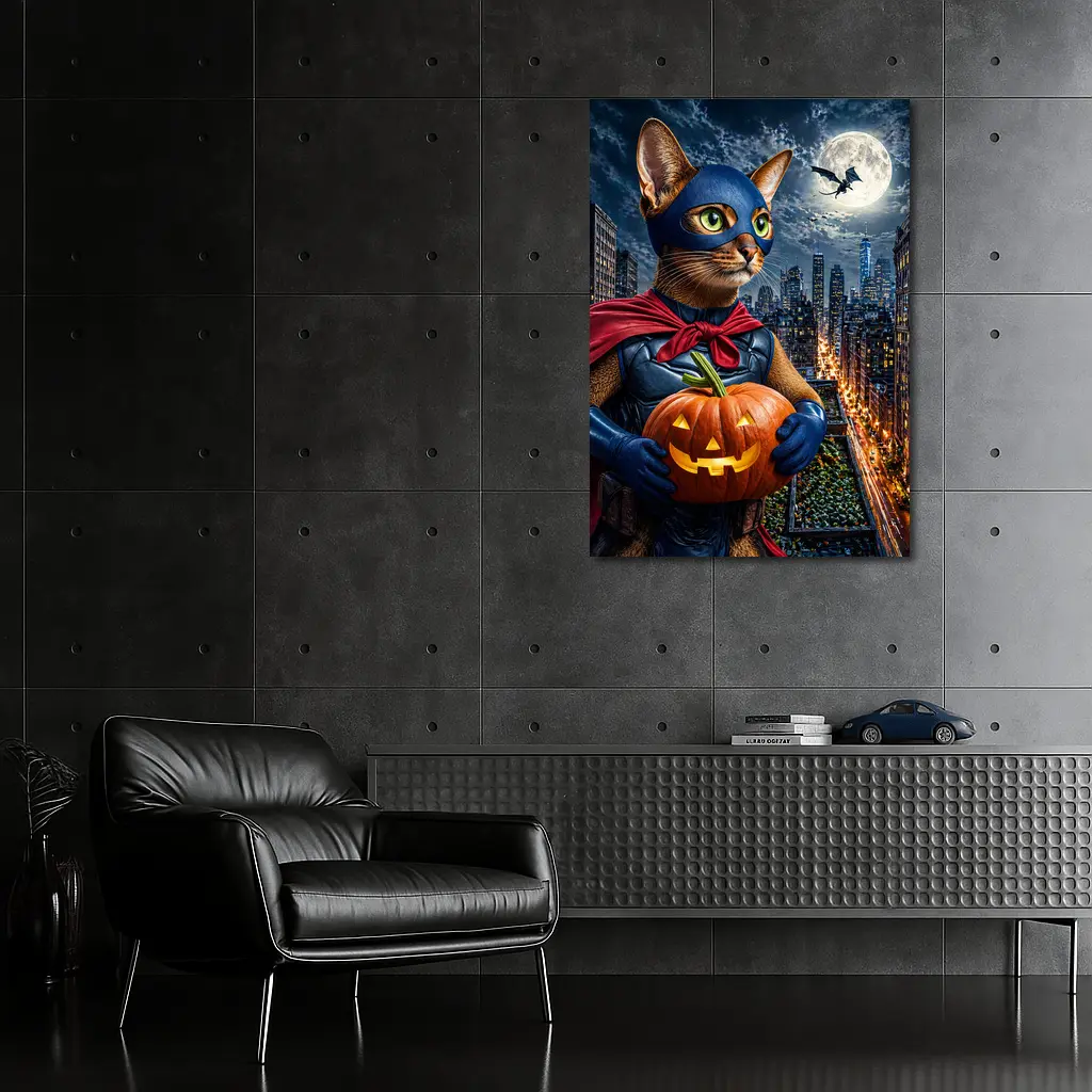Abyssinian Superhero Cat City Night Halloween – Wall Art