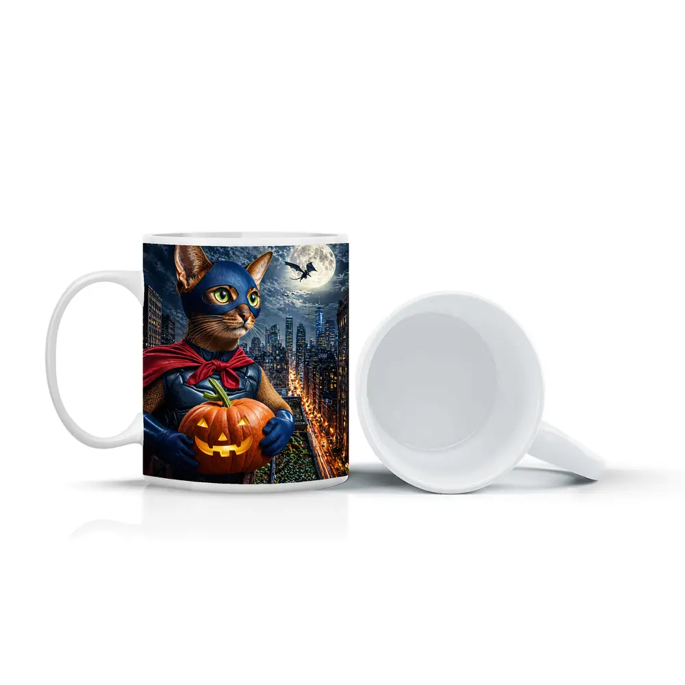 Abyssinian Superhero Cat City Night Halloween – Mugs