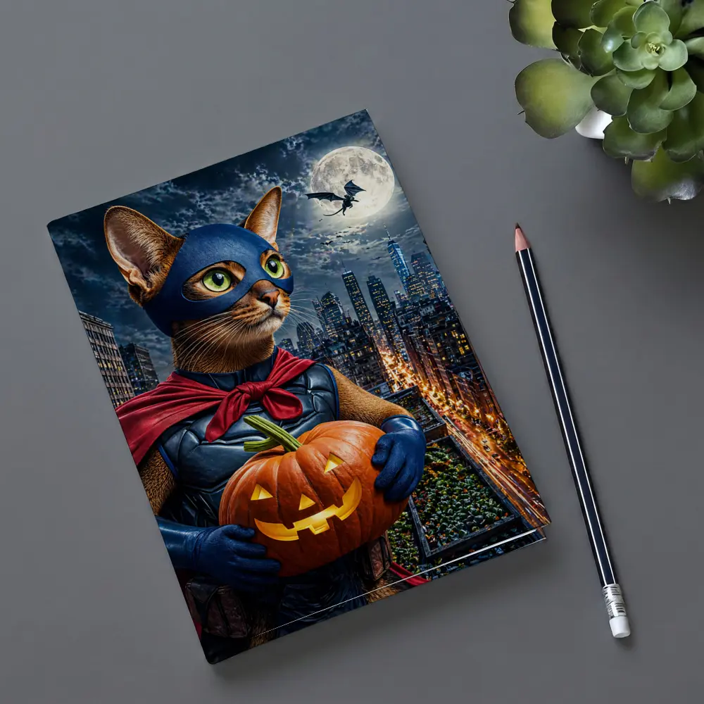 Abyssinian Superhero Cat City Night Halloween – Notebooks
