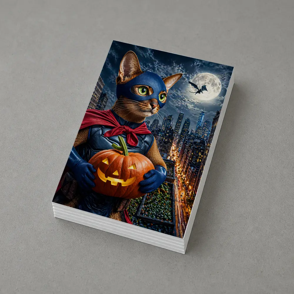 Abyssinian Superhero Cat City Night Halloween – Postcards