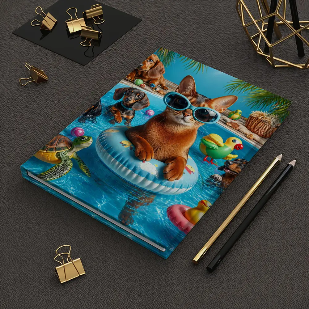 Abyssinian Cat Pool Party With Dachshunds – Notebooks
