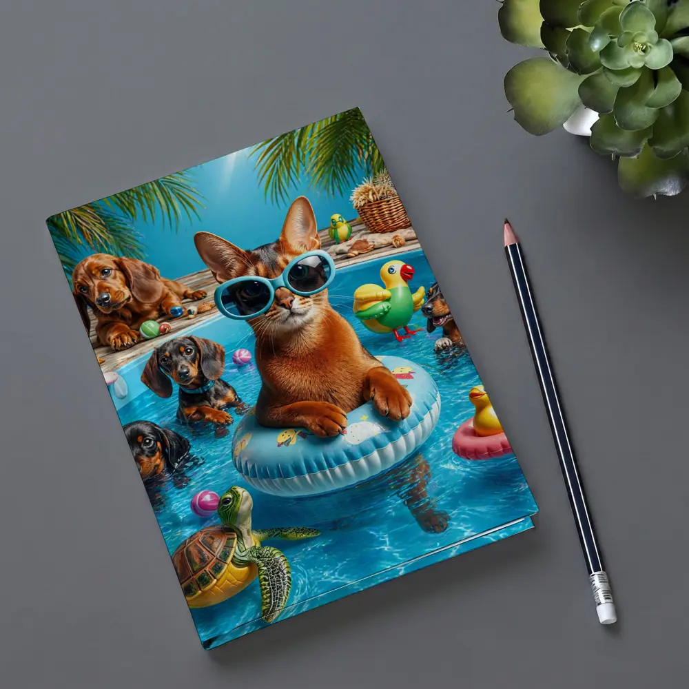 Abyssinian Cat Pool Party With Dachshunds – Notebooks