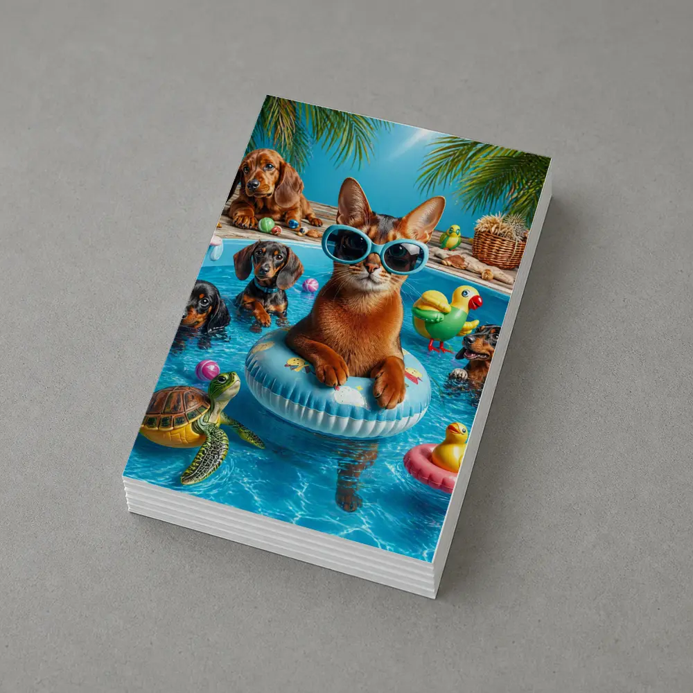 Abyssinian Cat Pool Party With Dachshunds – Postcards