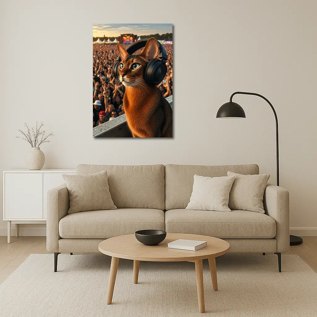 Abyssinian Cat Headphones Music Festival Crowd – Wall Art