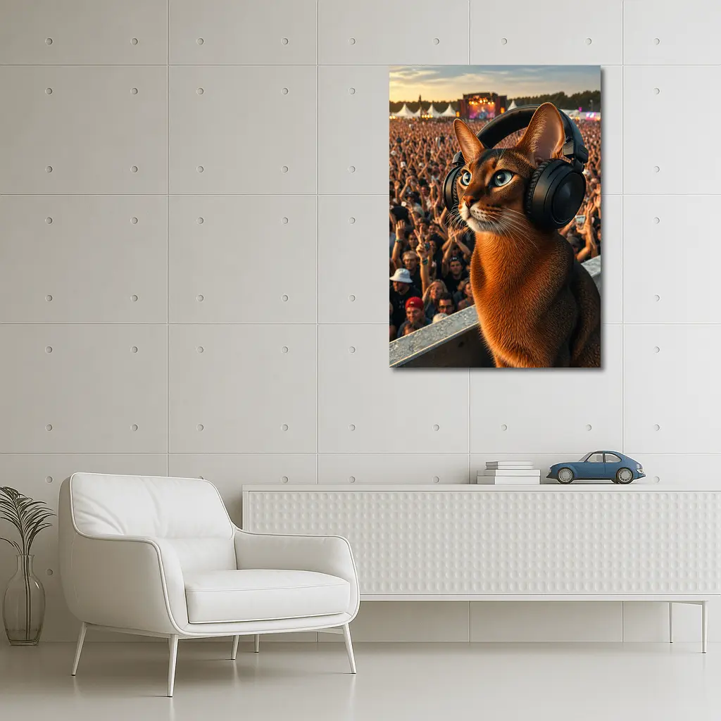 Abyssinian Cat Headphones Music Festival Crowd – Wall Art