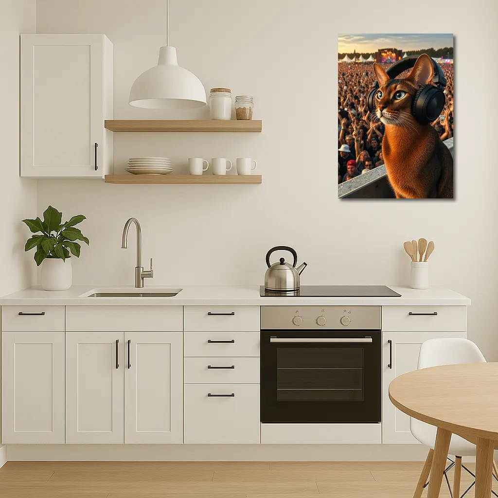 Abyssinian Cat Headphones Music Festival Crowd – Wall Art