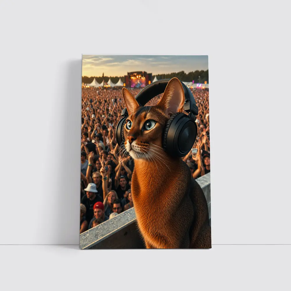 Abyssinian Cat Headphones Music Festival Crowd – Wall Art