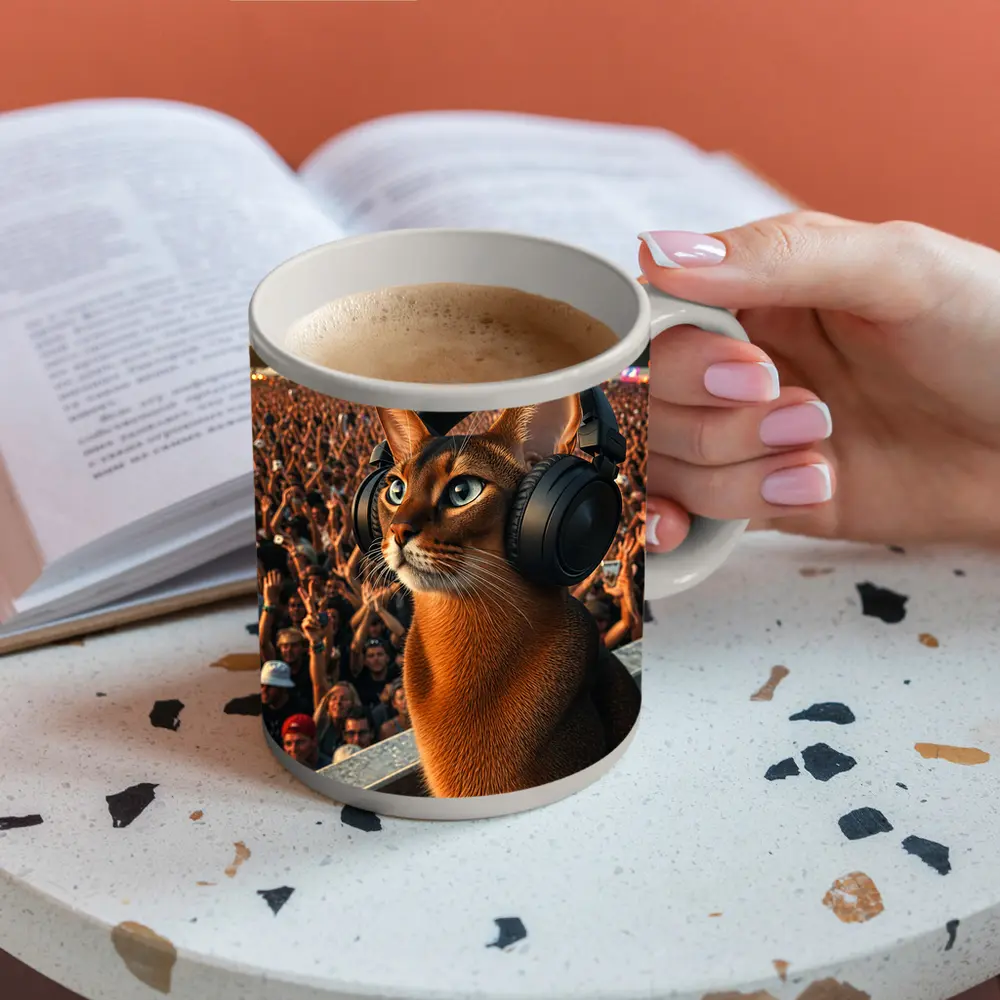 Abyssinian Cat Headphones Music Festival Crowd – Mugs