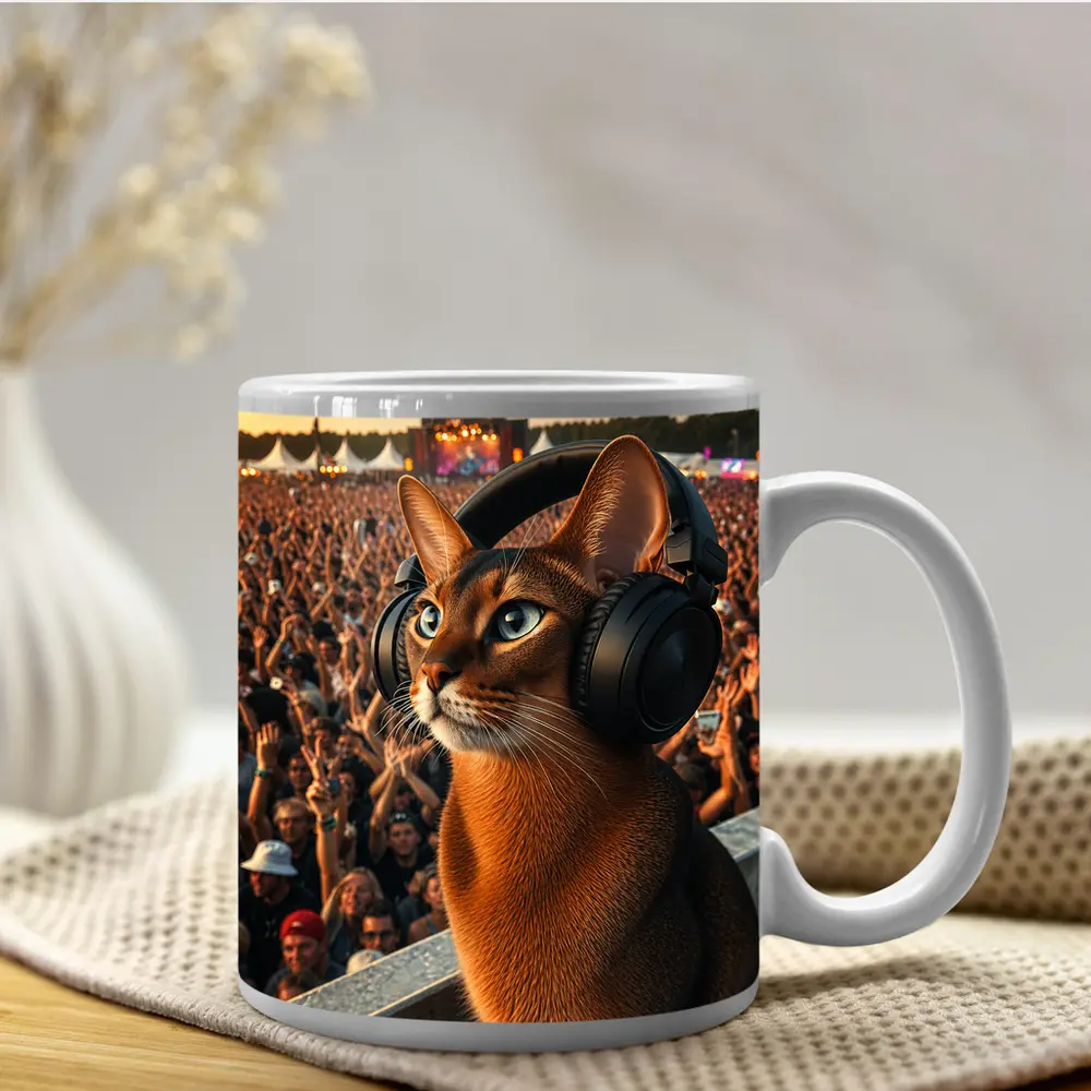Abyssinian Cat Headphones Music Festival Crowd – Mugs