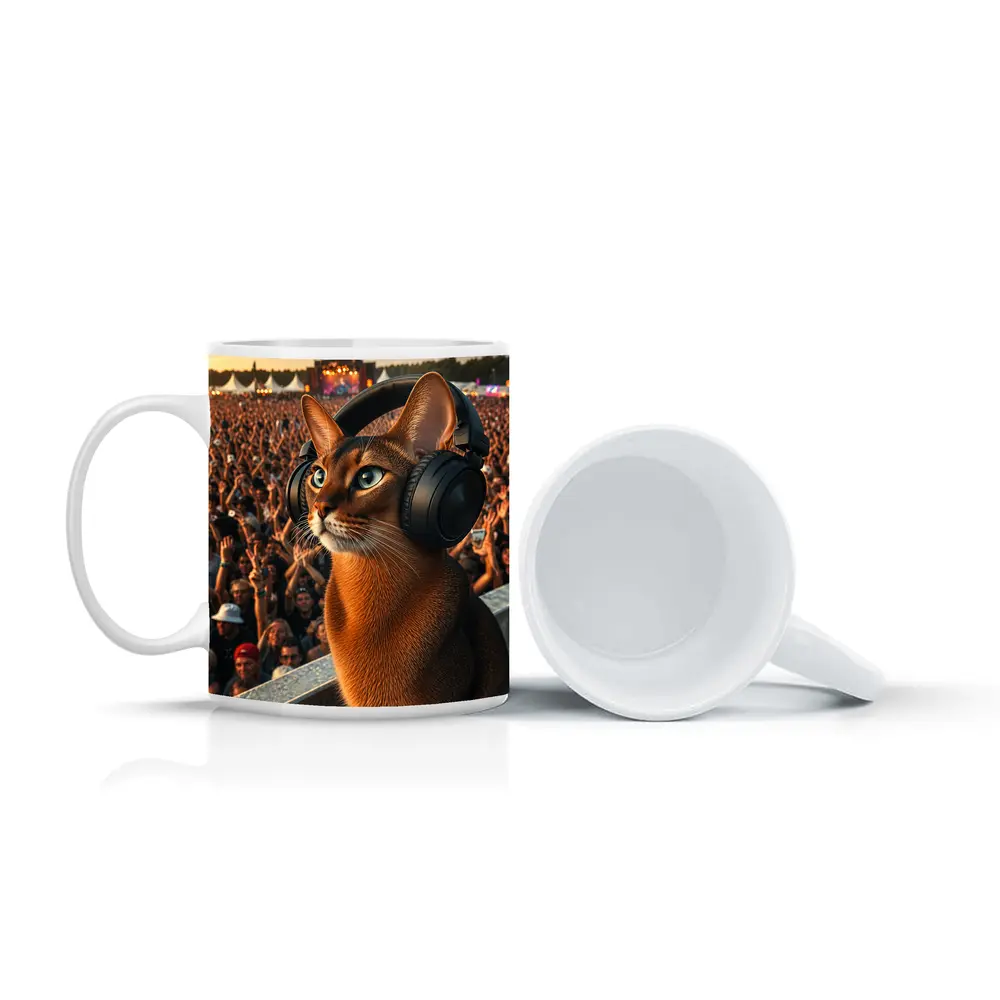 Abyssinian Cat Headphones Music Festival Crowd – Mugs