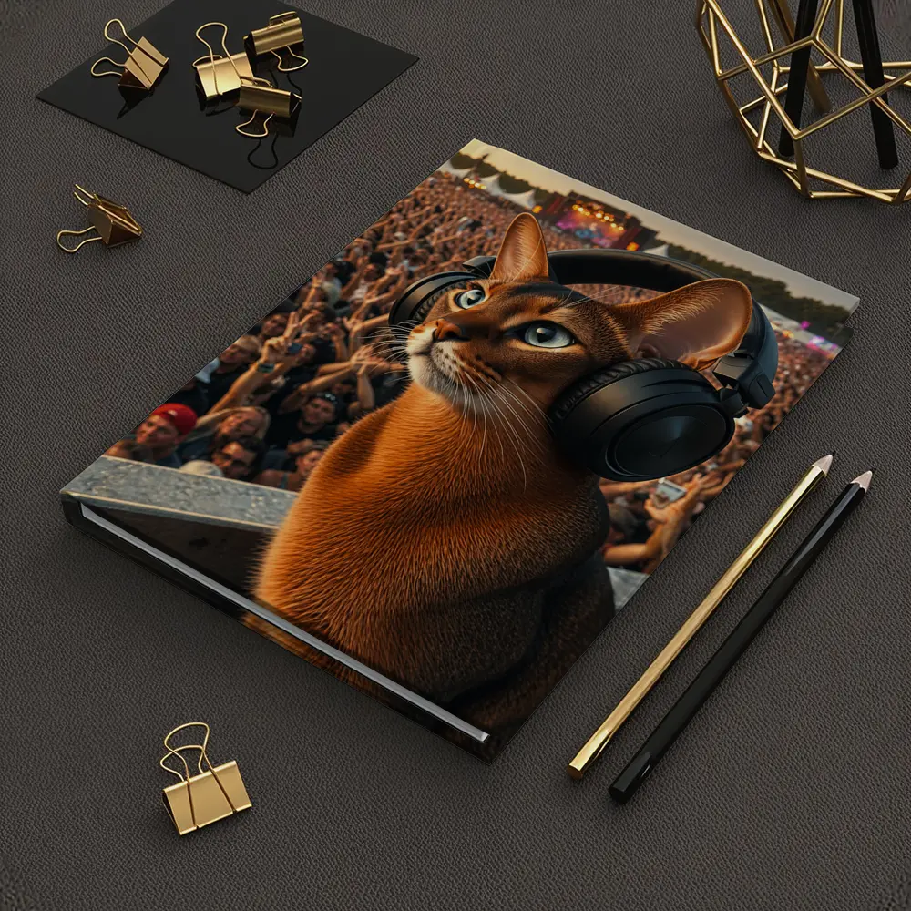 Abyssinian Cat Headphones Music Festival Crowd – Notebooks