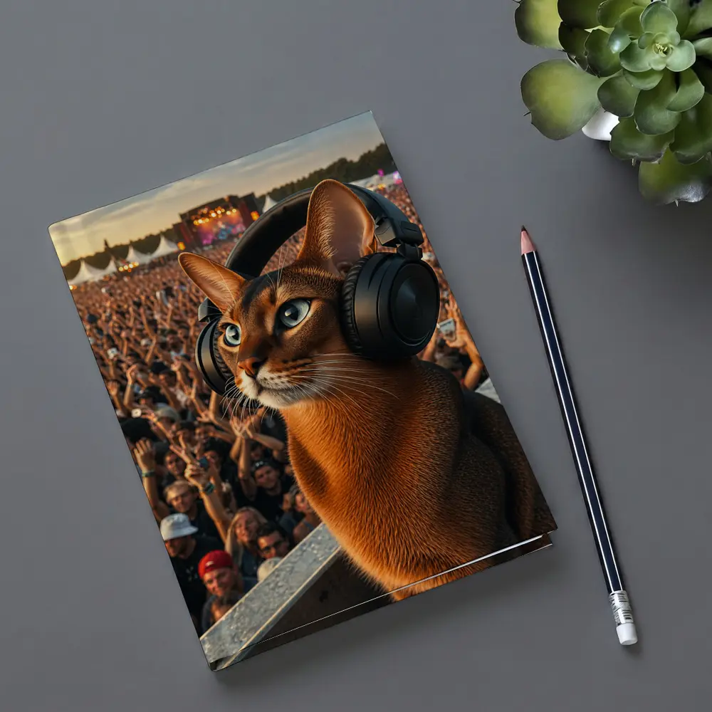 Abyssinian Cat Headphones Music Festival Crowd – Notebooks