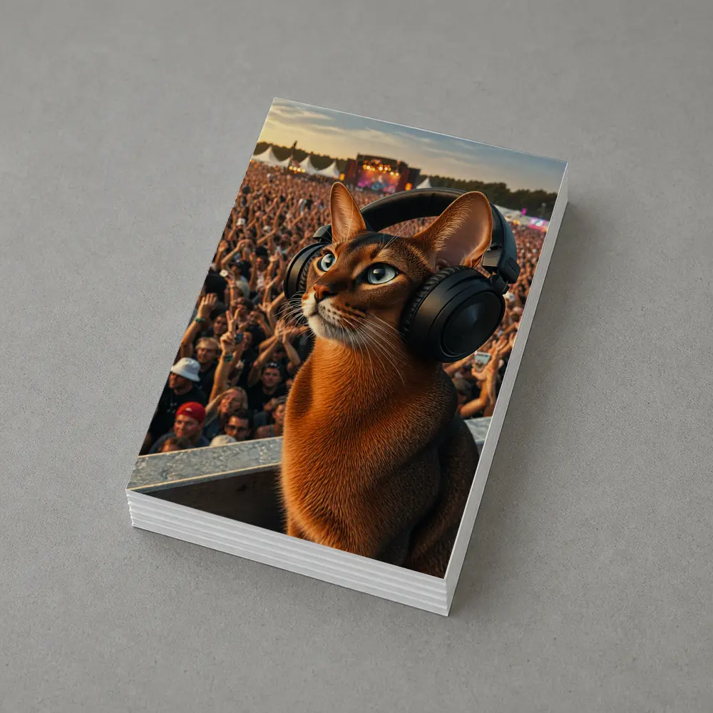Abyssinian Cat Headphones Music Festival Crowd – Postcards