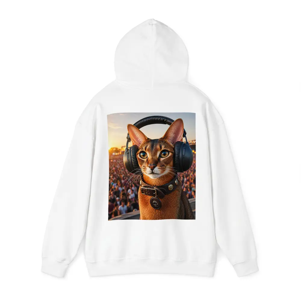 Abyssinian Cat Wearing Headphones at Festival – Hoodies
