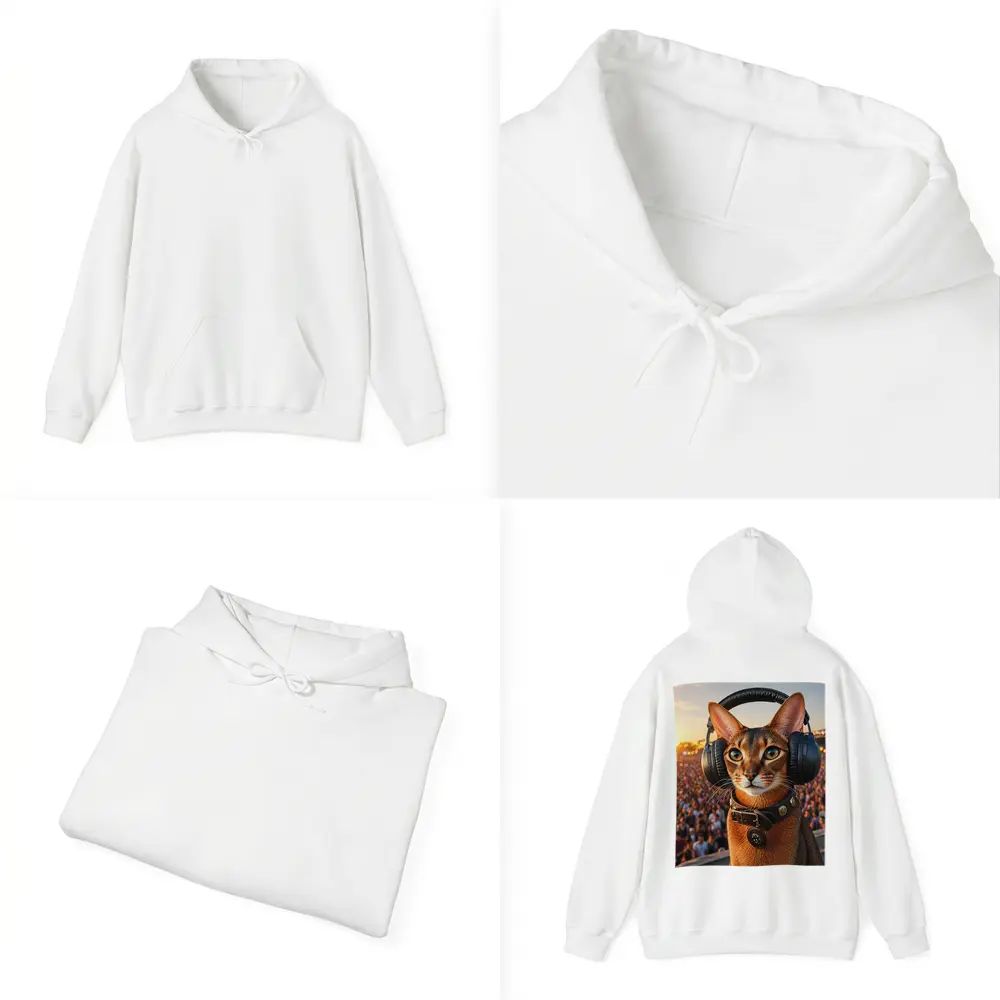 Abyssinian Cat Wearing Headphones at Festival – Hoodies