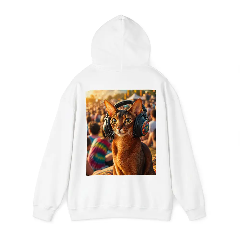 Abyssinian Cat Wearing Headphones at Music Festival – Hoodies