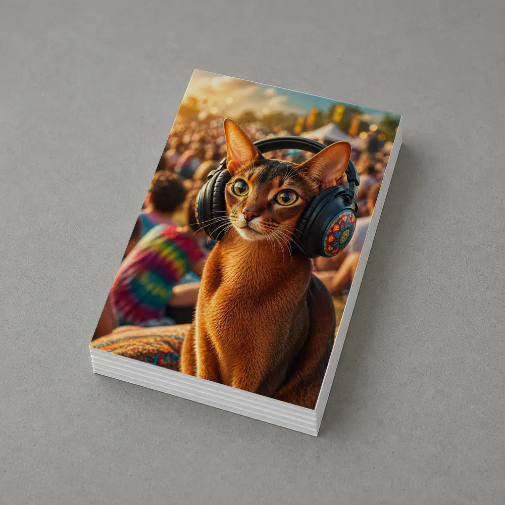 Abyssinian Cat Wearing Headphones at Music Festival – Postcards