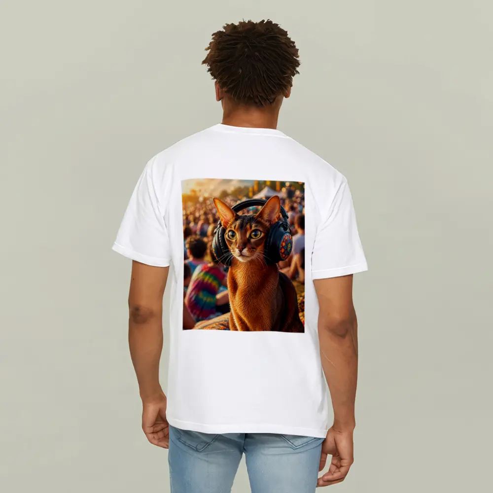 Abyssinian Cat Wearing Headphones at Music Festival – T-Shirts