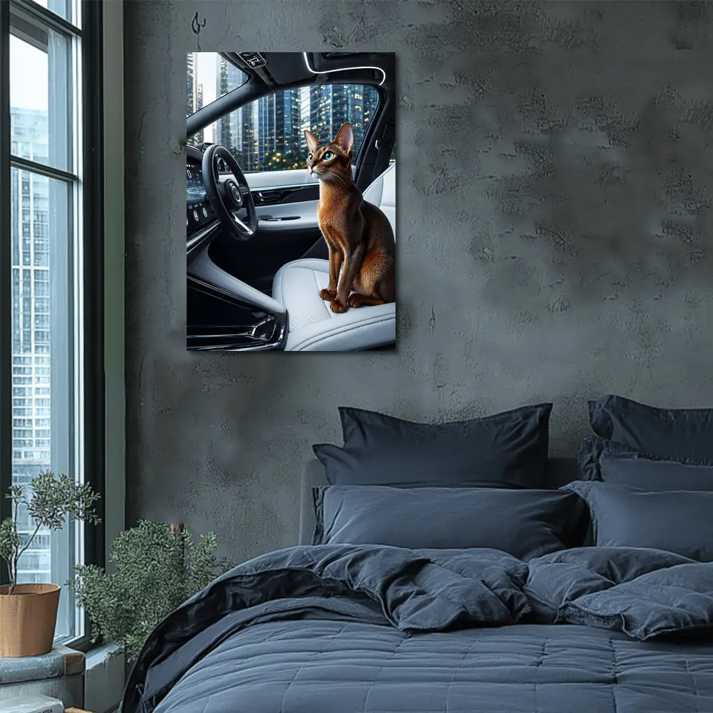 Abyssinian Cat Inside Modern Luxury Car – Wall Art