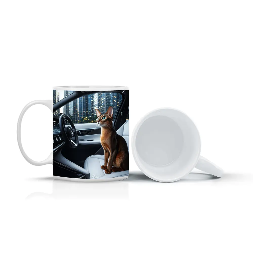 Abyssinian Cat Inside Modern Luxury Car – Mugs