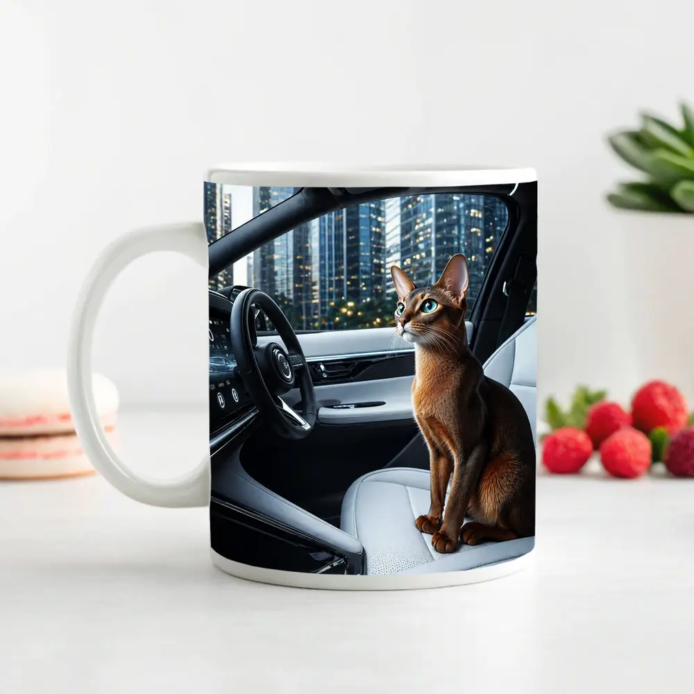 Abyssinian Cat Inside Modern Luxury Car – Mugs