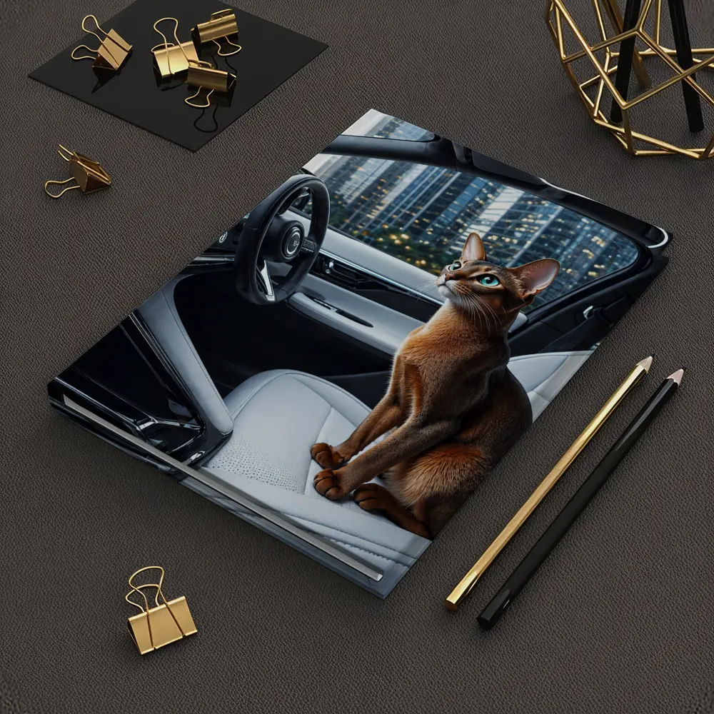 Abyssinian Cat Inside Modern Luxury Car – Notebooks