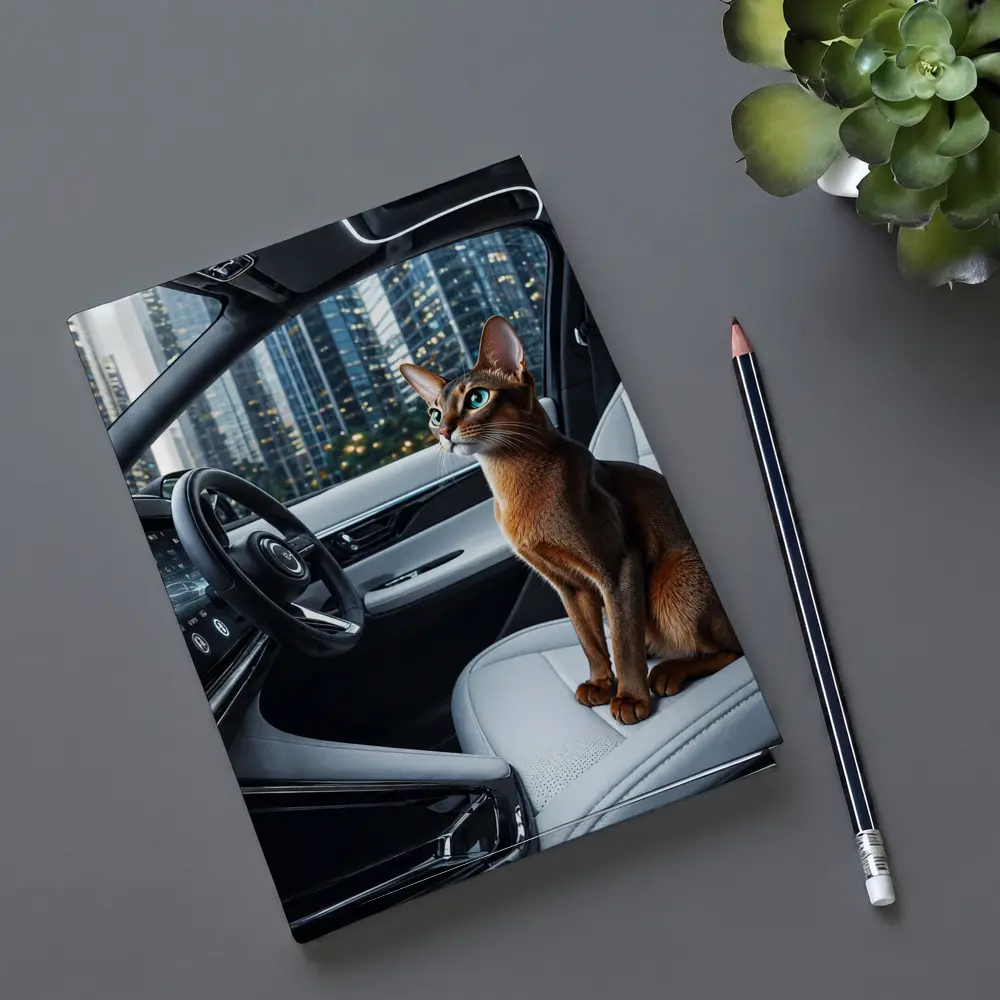 Abyssinian Cat Inside Modern Luxury Car – Notebooks