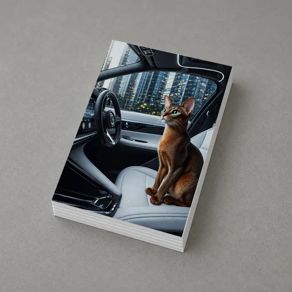Abyssinian Cat Inside Modern Luxury Car – Postcards