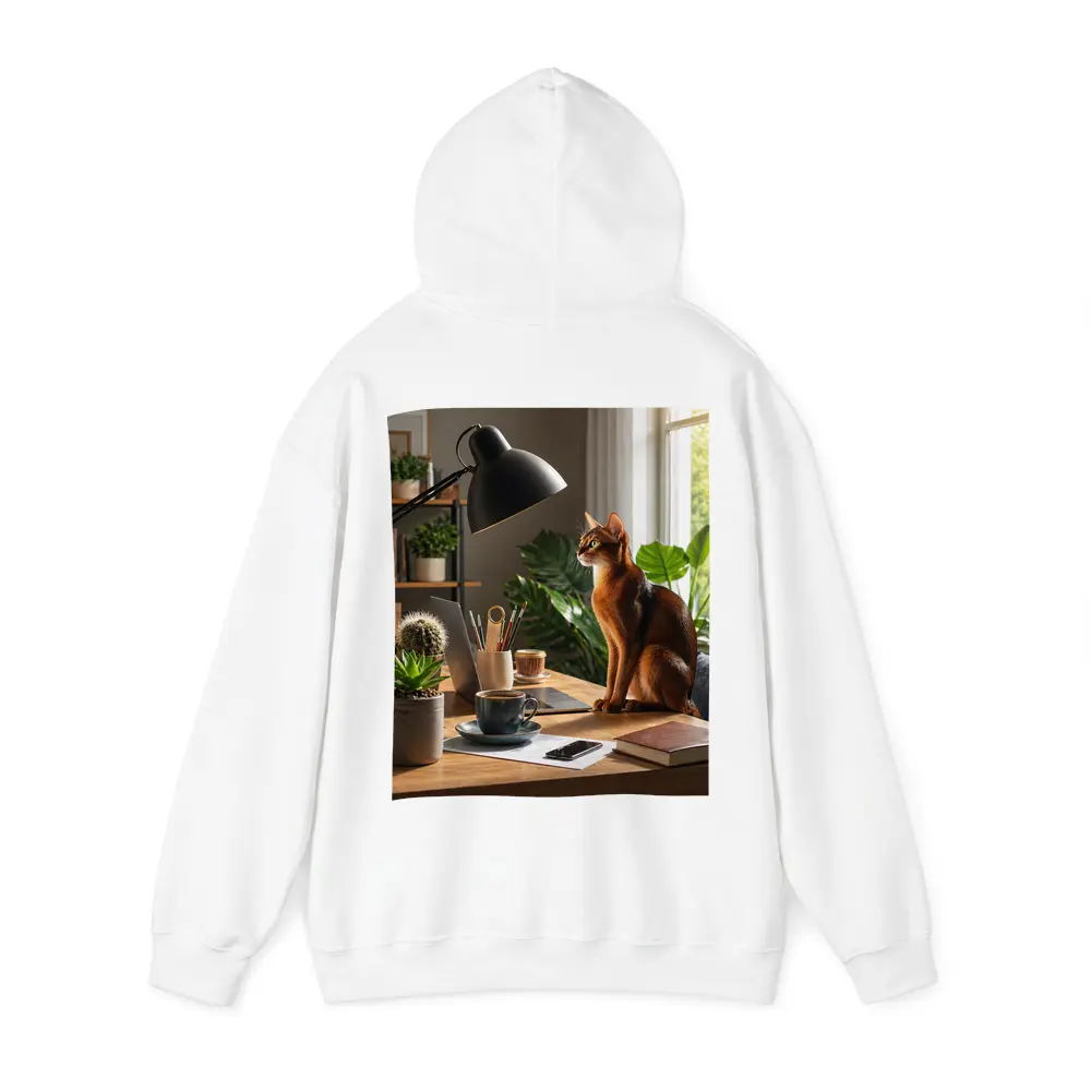Abyssinian Cat Sitting at Home Office Desk – Hoodies