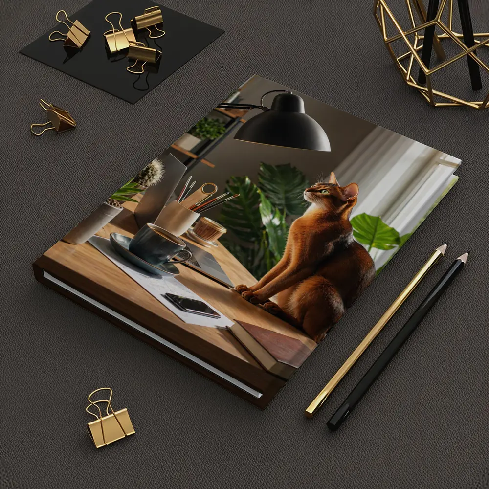 Abyssinian Cat Sitting at Home Office Desk – Notebooks