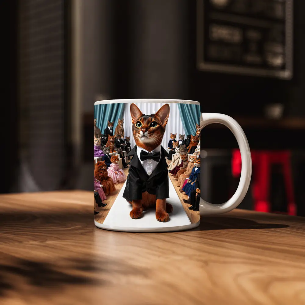 Abyssinian Cat Tuxedo Fashion Show Runway – Mugs