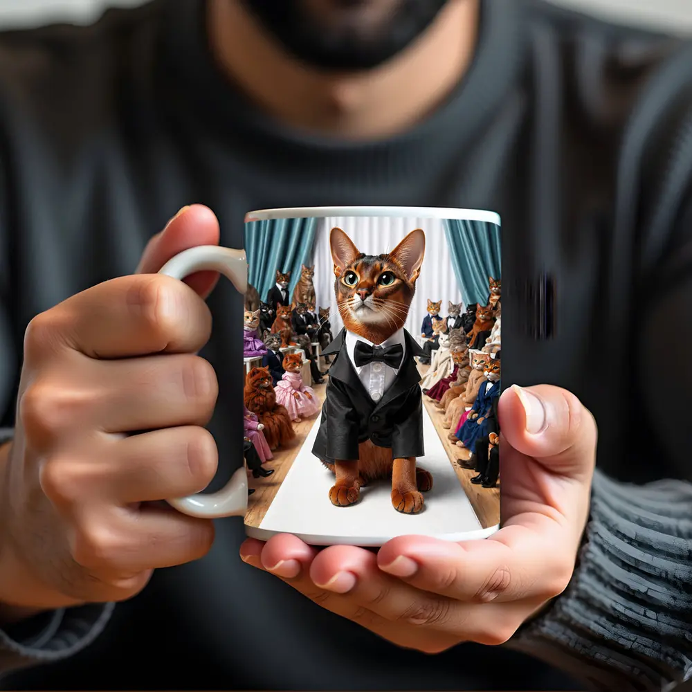 Abyssinian Cat Tuxedo Fashion Show Runway – Mugs