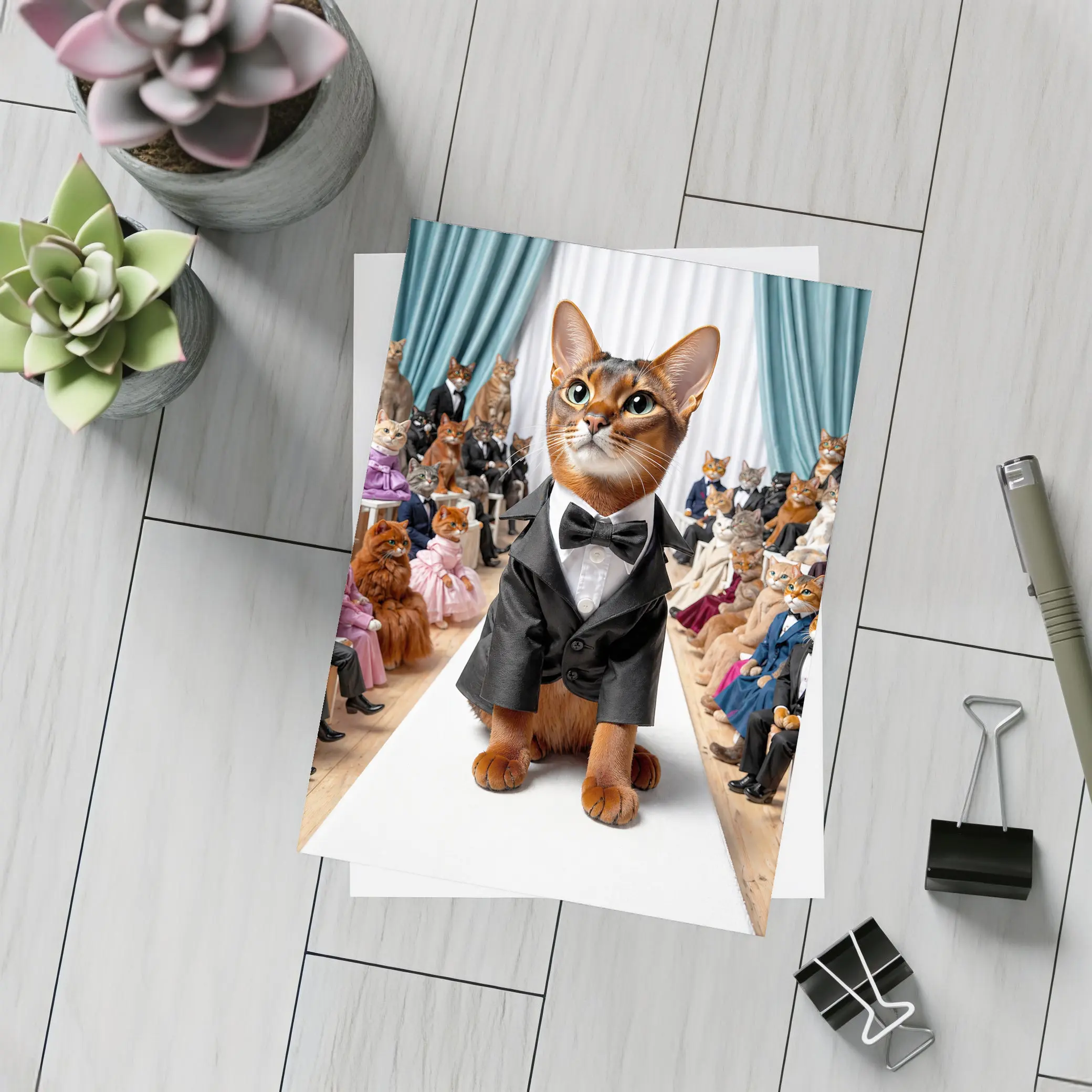 Abyssinian Cat Tuxedo Fashion Show Runway – Postcards