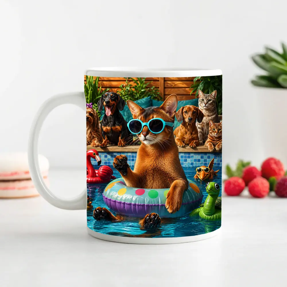Abyssinian Cat Sunglasses Pool Party Summer – Mugs