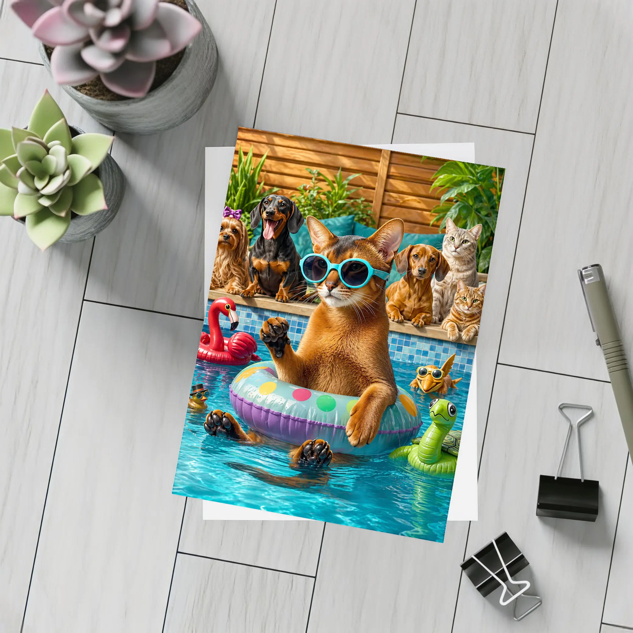 Abyssinian Cat Sunglasses Pool Party Summer – Postcards