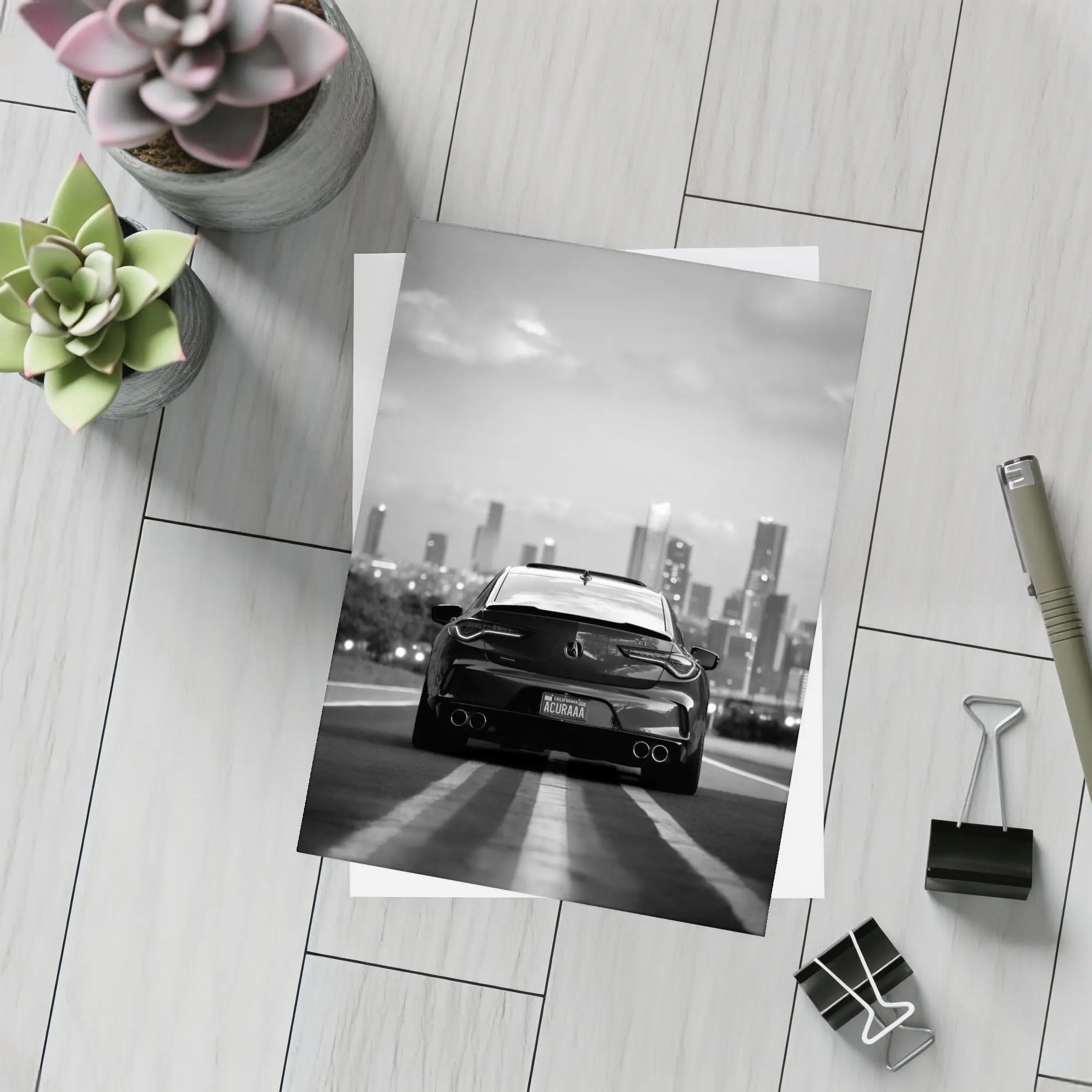 Acura TLX Black White City Skyline Rear – Postcards