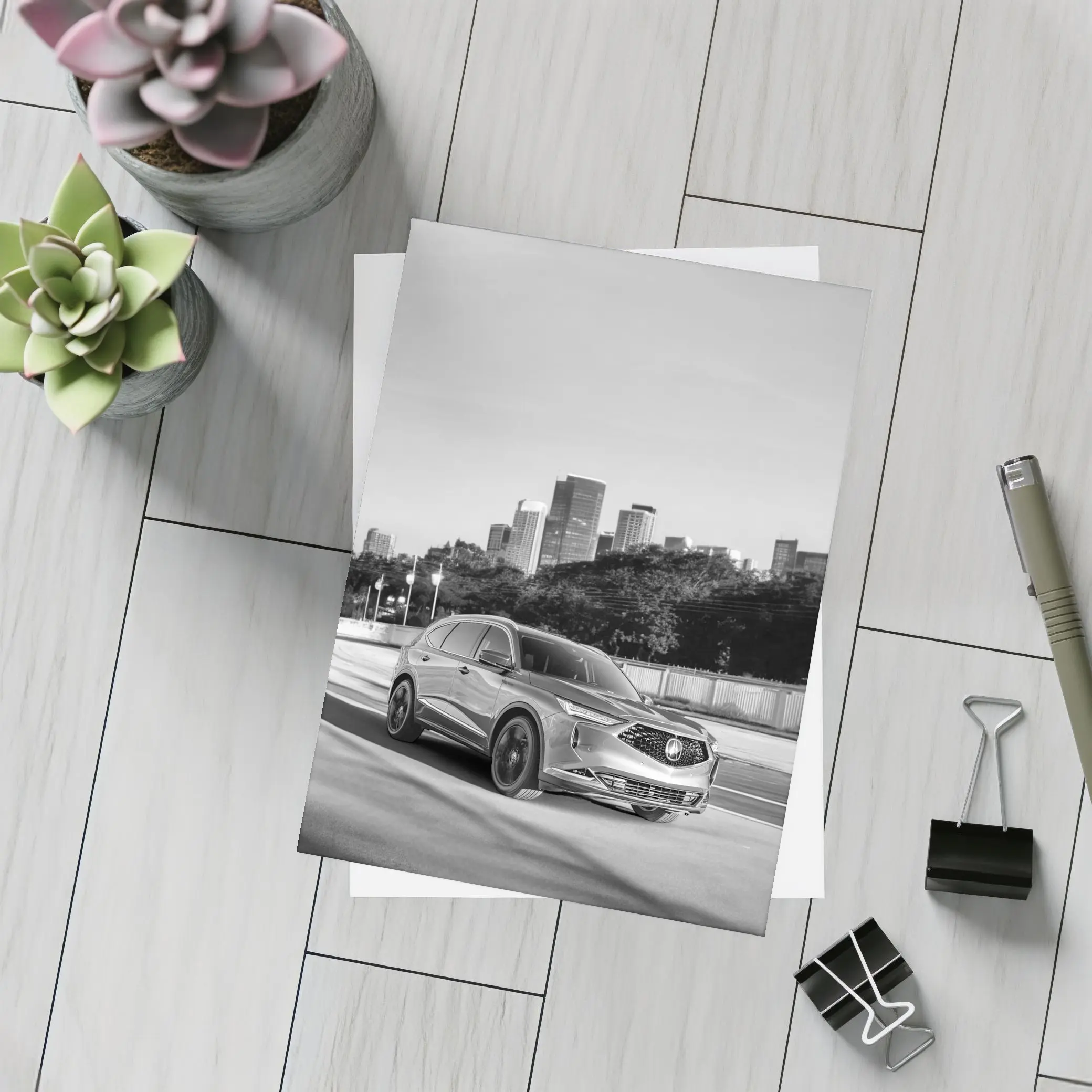 Acura MDX SUV City Skyline Black White – Postcards