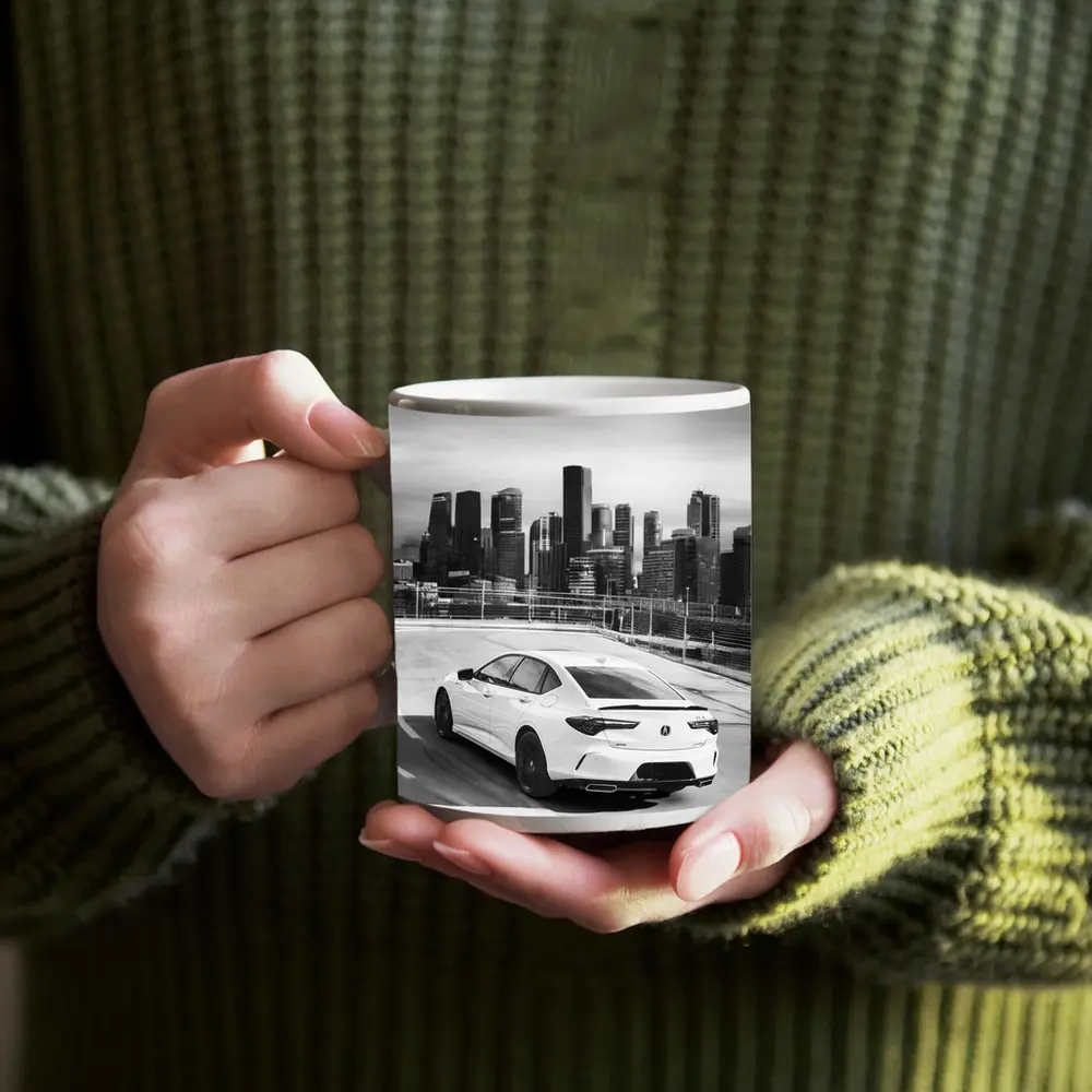 Acura TLX Black White City Skyline – Mugs