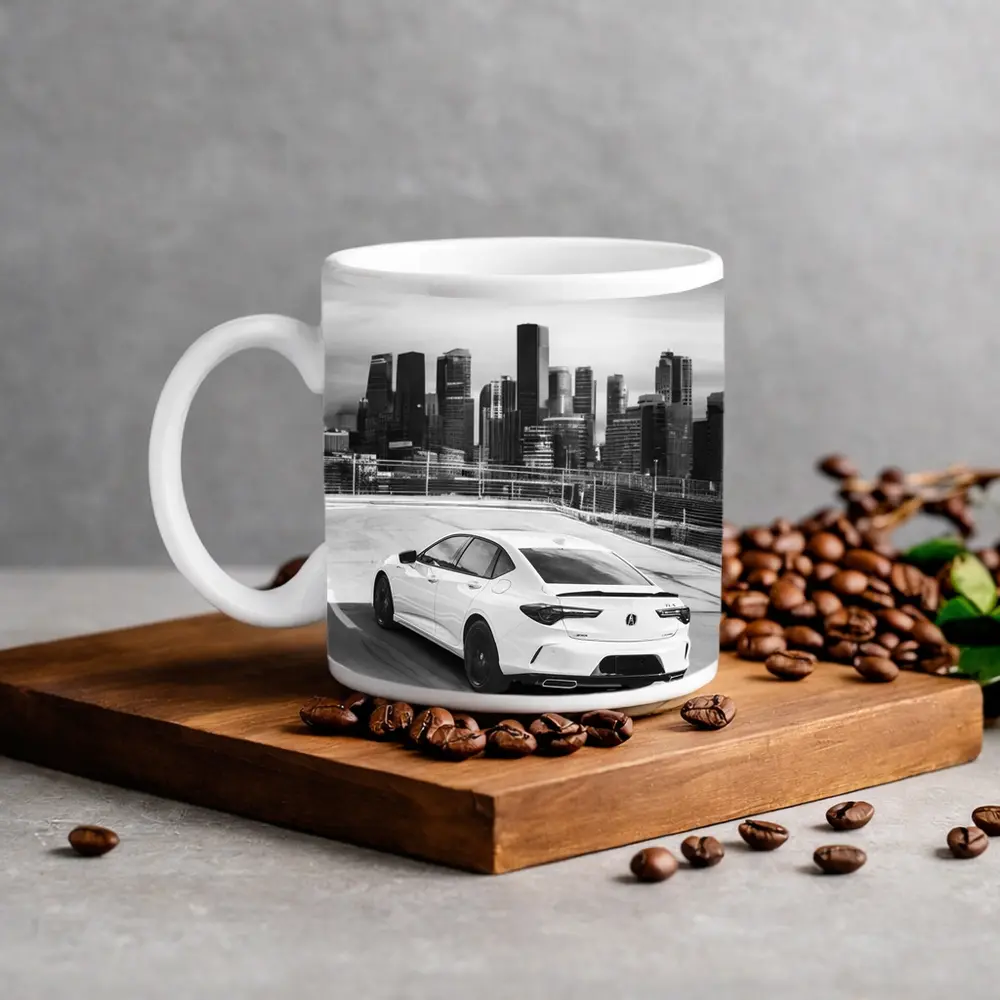 Acura TLX Black White City Skyline – Mugs