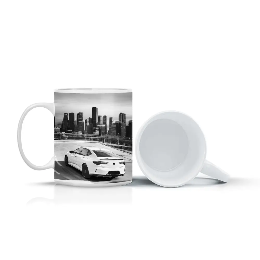 Acura TLX Black White City Skyline – Mugs