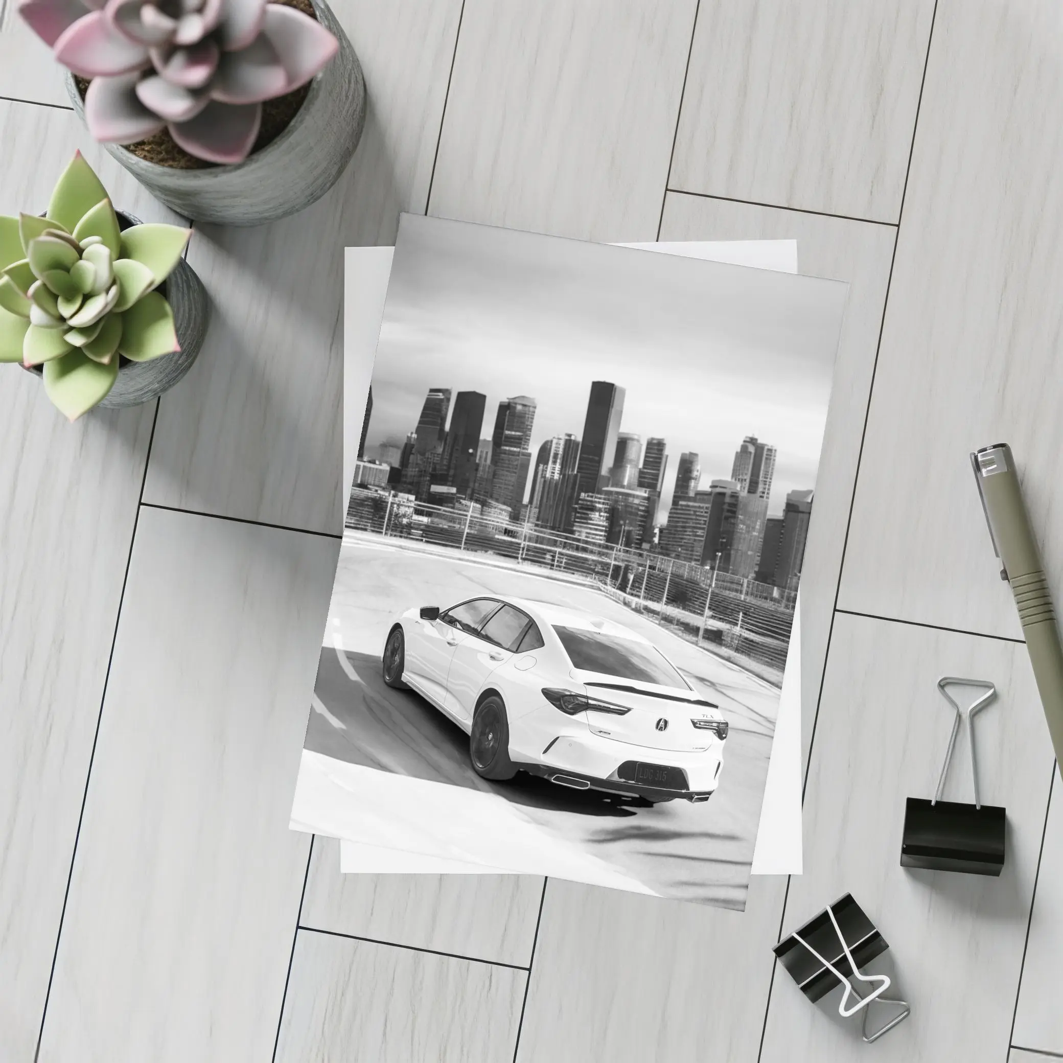 Acura TLX Black White City Skyline – Postcards