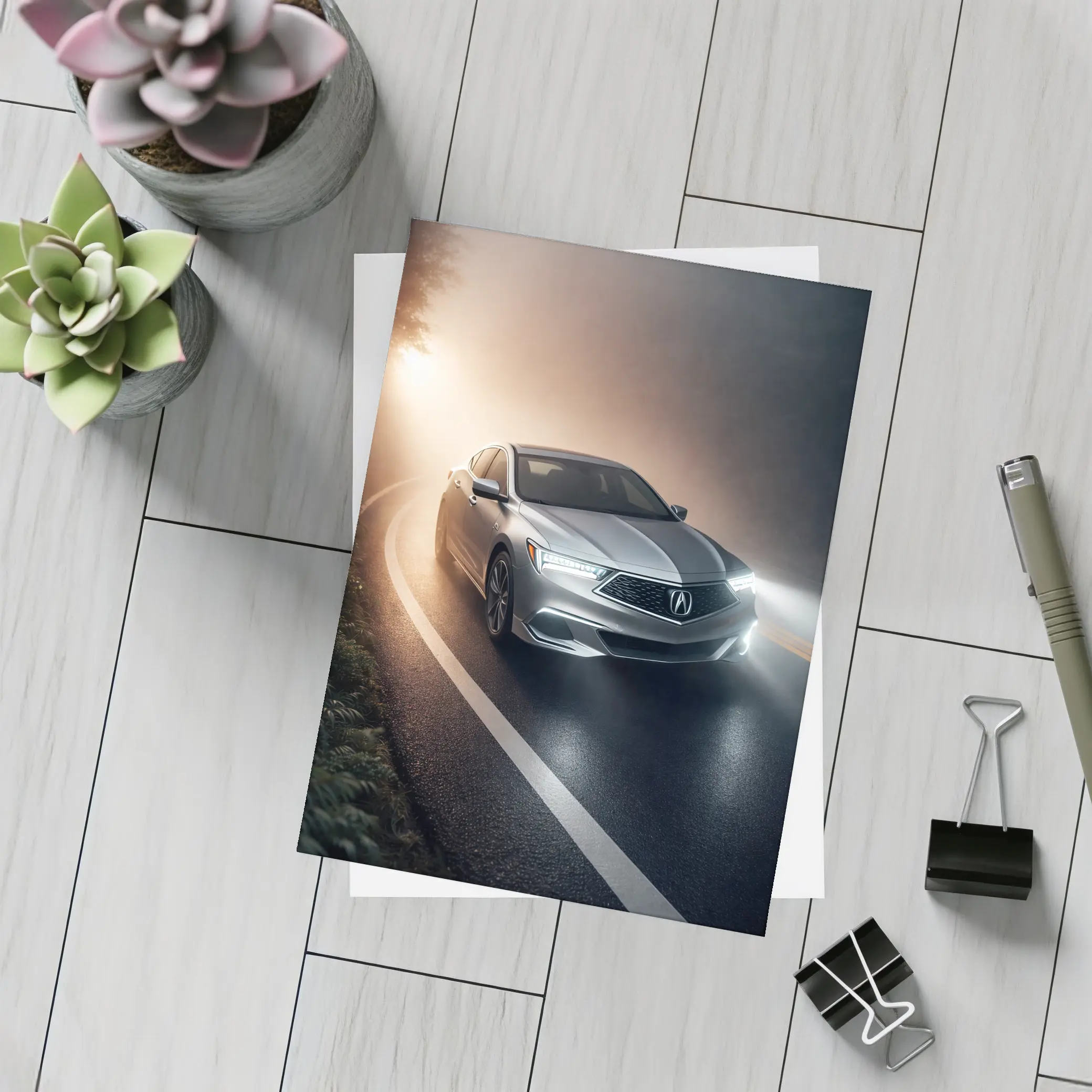 Acura ILX Sedan Driving Through Foggy Road – Postcards