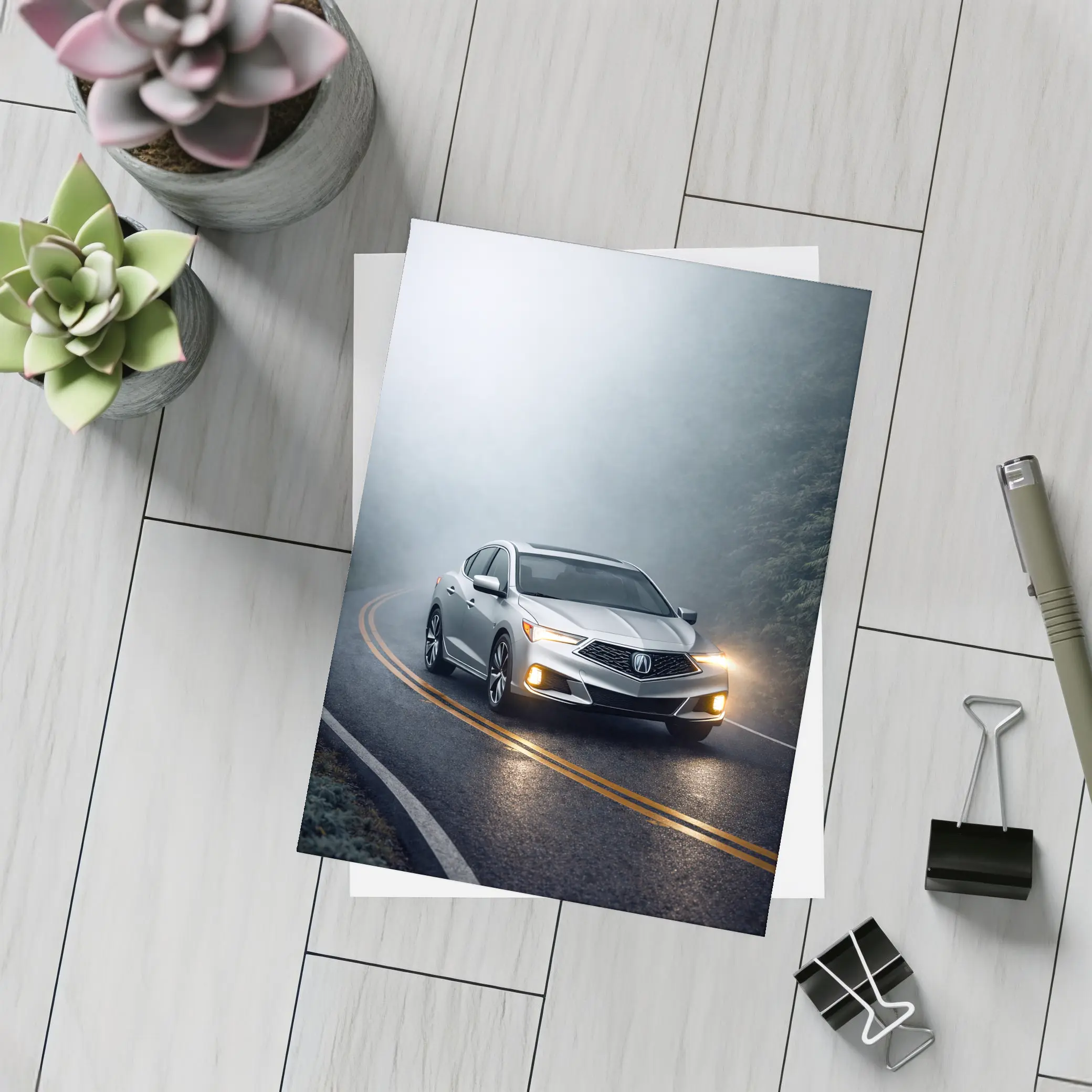 Acura ILX Sedan Driving Through Misty Road – Postcards