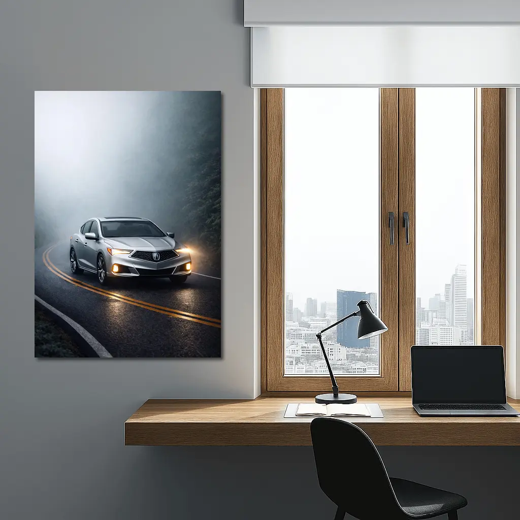 Acura ILX Sedan Driving Through Misty Road – Wall Art