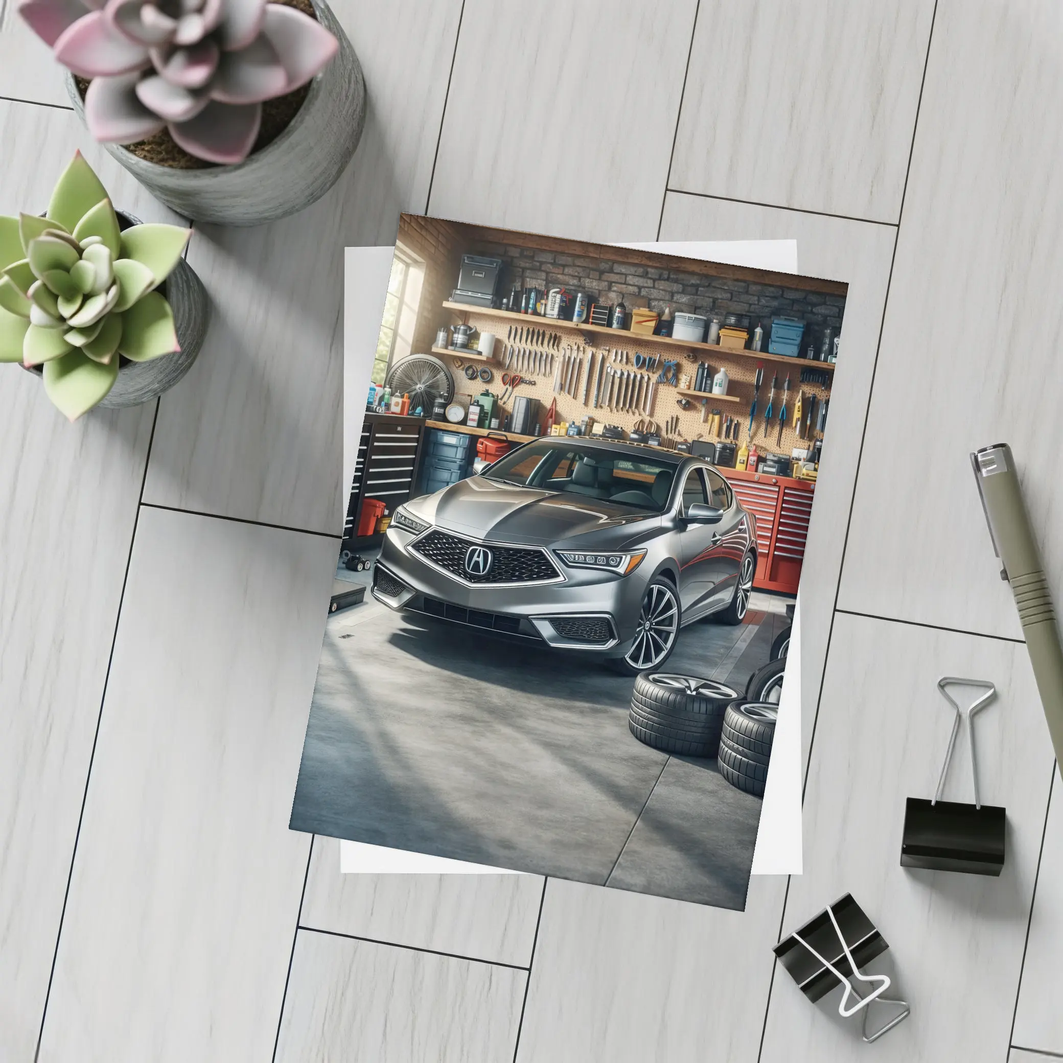 Acura ILX Sedan Parked Inside Garage – Postcards