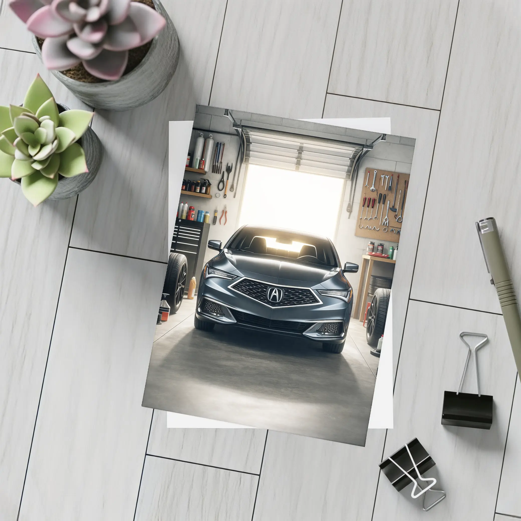 Acura ILX Parked Inside Modern Garage – Postcards