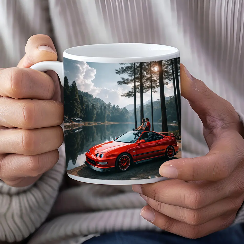 Red Acura Integra Parked by Forest Lake – Mugs