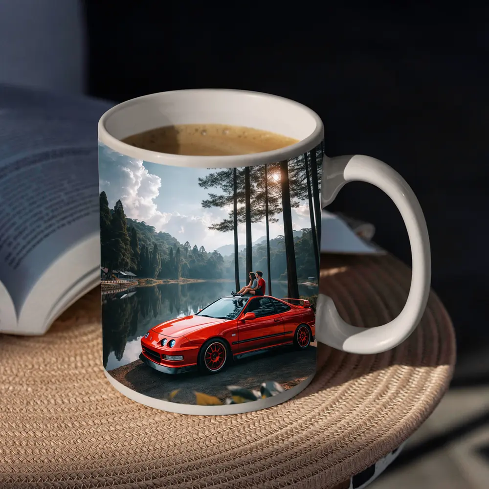 Red Acura Integra Parked by Forest Lake – Mugs