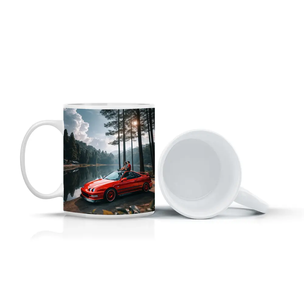Red Acura Integra Parked by Forest Lake – Mugs
