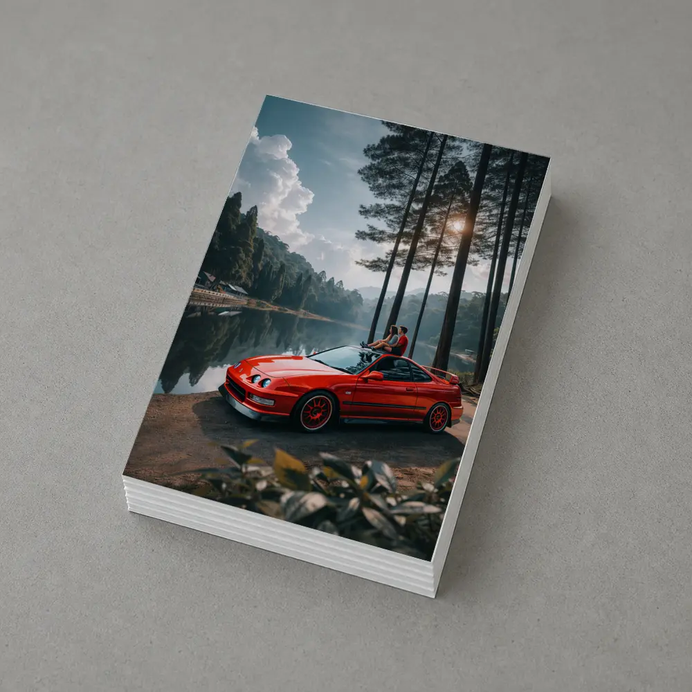 Red Acura Integra Parked by Forest Lake – Postcards